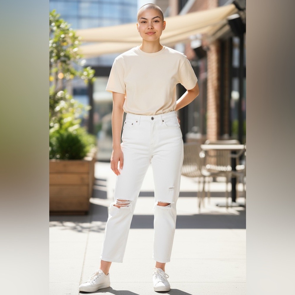 Abercrombie & Fitch- 33- size 16- The Mom- White Straight Leg Jeans High Rise